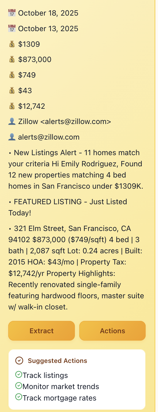 Key information extraction widget for entities, dates and topics